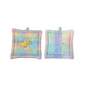 Vintage Spring Pot Holders Set | Bunny & Chick Easter Kitchen Decor